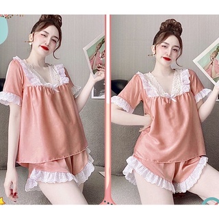 sét Bộ satin đùi tiểu thư mặc nhà