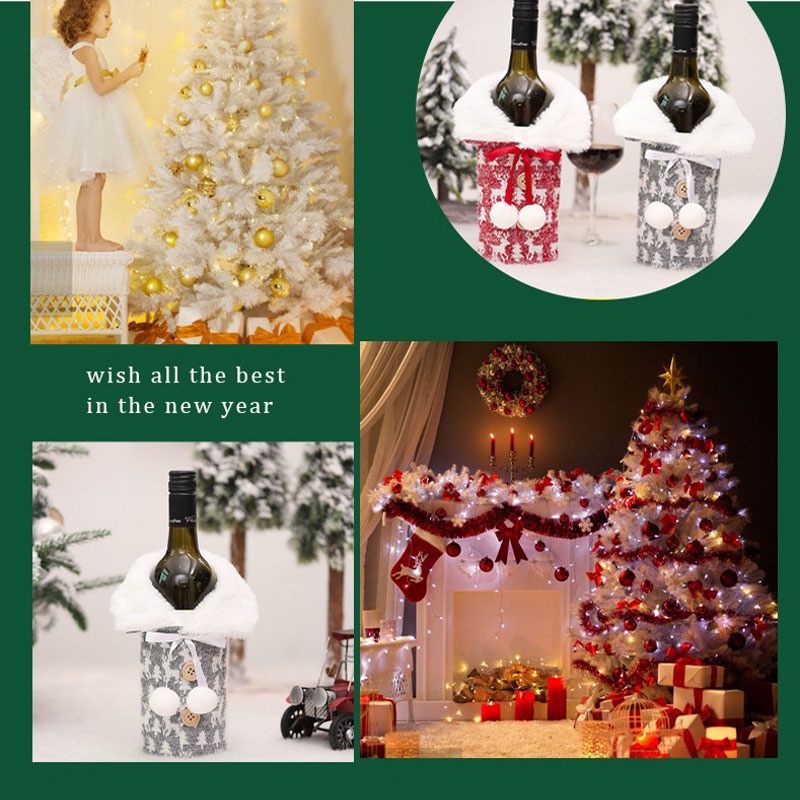 Vỏ Bọc Chai Rượu Bằng Vải Dệt Kim Họa Tiết Giáng Sinh Tinh Tế Chống Bụi Trang Trí Bàn Tiệc