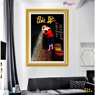 Tranh đính đá LV387 (50cm x 64cm), tranh thêu chữ thập phát lộc LV3300 (43cm x 54cm)