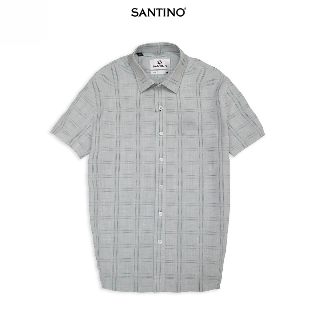 Áo sơ mi tay ngắn nam Sợi Tre SANTINO kẻ caro, form ôm nhẹ vạt ngang trẻ trung lịch lãm, chống tia UV - S596