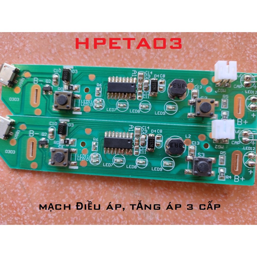 Mạch tăng áp 3 chế độ 3vol > 5vol > 9vol dùng cho led ,quạt ,động cơ mini HPETA03