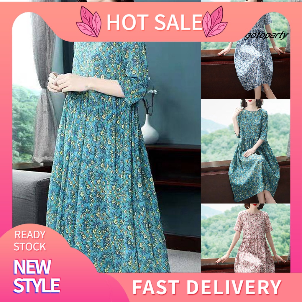 Đầm Tay Ngắn Chất Liệu Polyester Thân Thiện Với Da In Họa Tiết Hoa Thời Trang Mùa Hè Cho Nữ | BigBuy360 - bigbuy360.vn