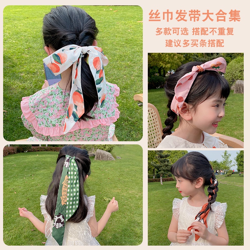 Dây Buộc Tóc Vải Lụa Họa Tiết Hoạt Hình Dễ Thương Cho Bé Gái