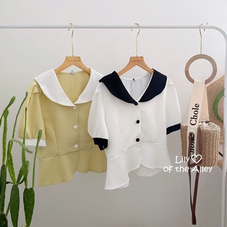 Áo peplum cổ màu khuy bọc Phong cách Ulzzang Hàn Quốc
