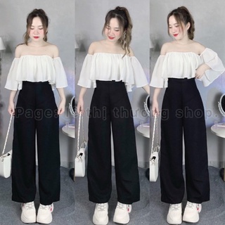 Set quần suông + áo bẹt vai bèo♻️