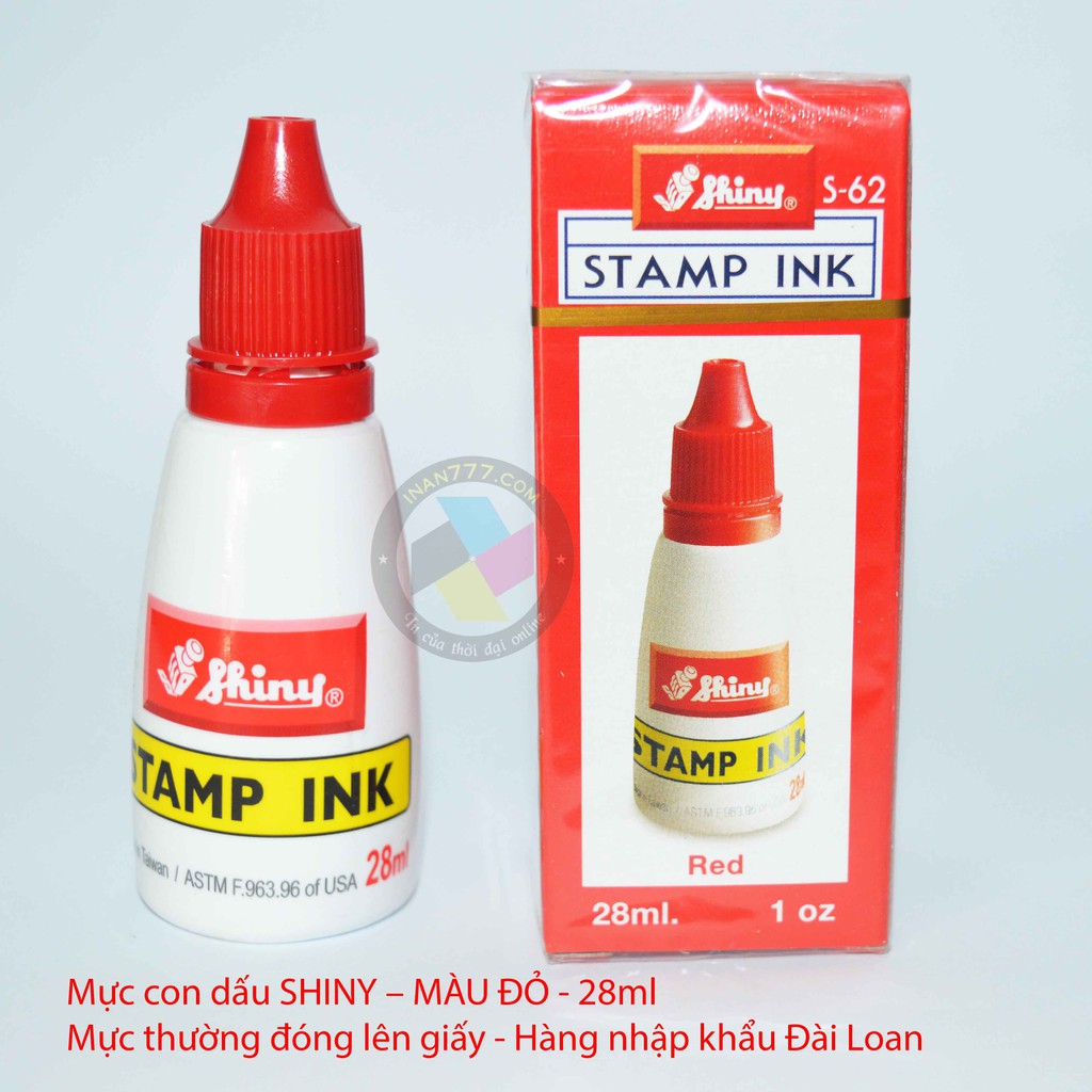 Mực con dấu SHINY _ Mực thường màu đỏ đóng lên giấy _28ML