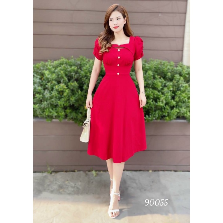 (HCM) Đầm xoè đính nút bọc sang trọng nổi bật -Sành điệu , tôn dáng cho các chị em KME FASHION