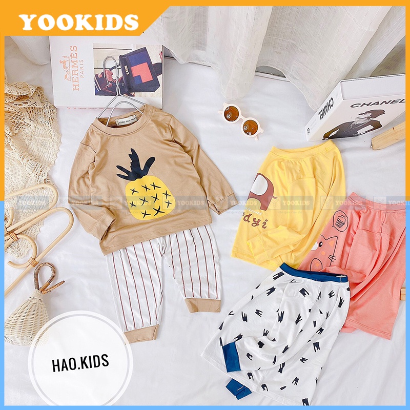 Bộ dài tay cho bé YOOKIDS chất thun lạnh mềm loại 1, Bộ thu đông cho bé trai bé gái 1 2 3 4 5 tuổi