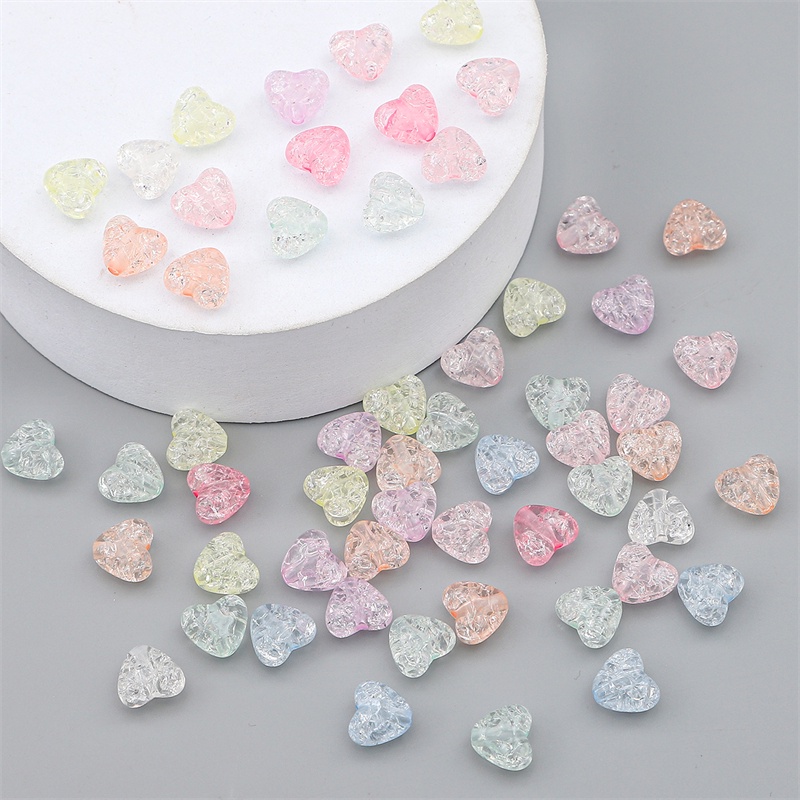 Set 70 hạt nhựa acrylic hình trái tim họa tiết vết nứt 10 mm dùng làm đồ trang sức vòng tay bông tai vòng cổ thủ công