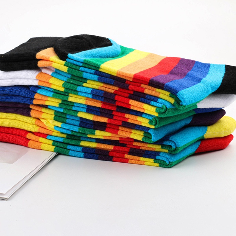 Xiangbao Vớ Cotton Họa Tiết Kẻ Sọc Cầu Vồng Nhiều Màu Sắc Phong Cách Harajuku Mới Lạ Dành Cho Nam Và