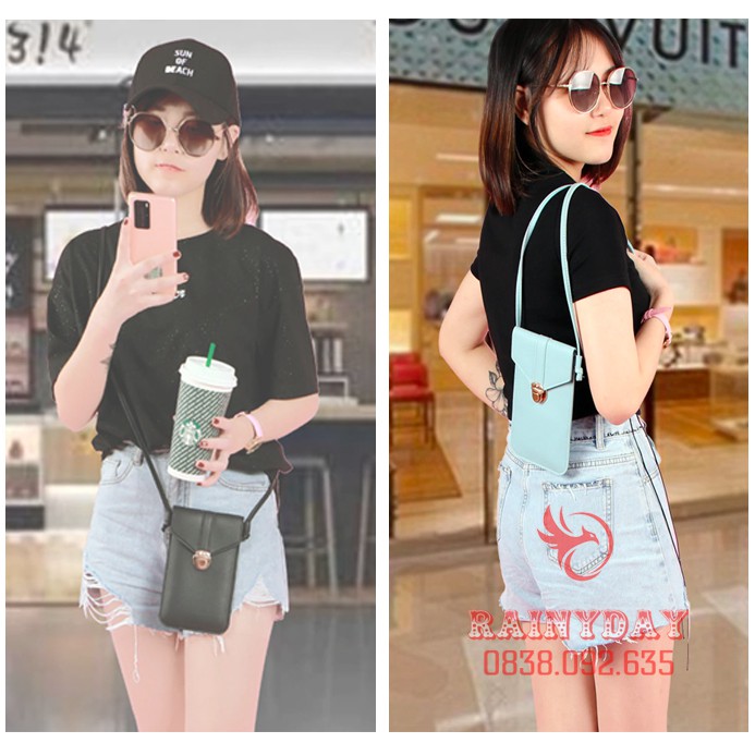 Túi đeo chéo nữ nhỏ mini đựng điện thoại đi chơi thời trang bằng da 2 ngăn sau trong suốt cảm ứng | BigBuy360 - bigbuy360.vn