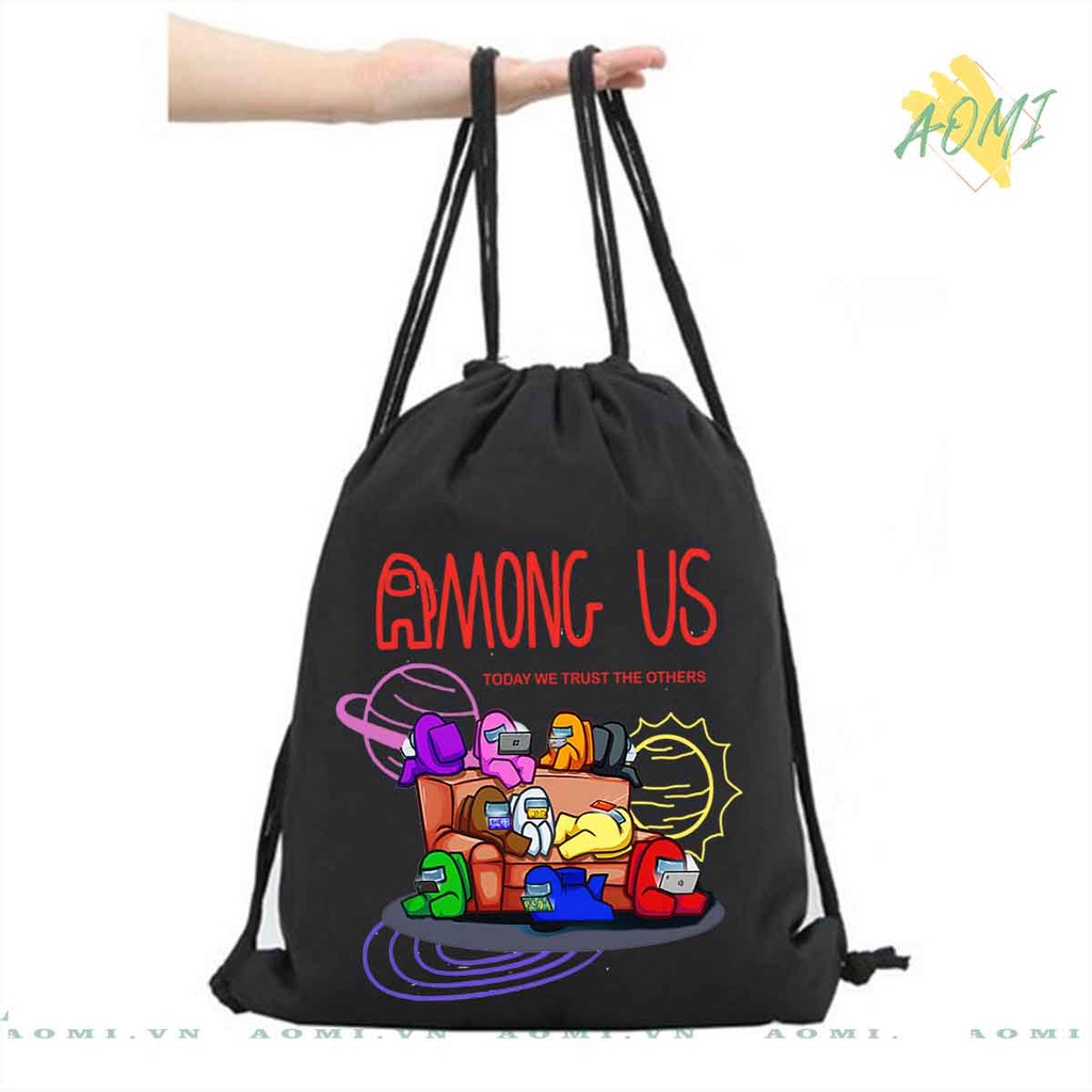 BALO GAME AMONG US FAN MINI AOMIVN DÂY RÚT ĐEO VAI 33x38cm NHỎ XINH UNISEX CHẤT CANVAS CUTE TIỆN ÍCH DU LỊCH ĐEN TRẮNG