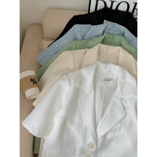 Áo blazer nữ cổ vest tay ngắn túi nắp trước vải bố 5 màu freesize Pumi | BigBuy360 - bigbuy360.vn