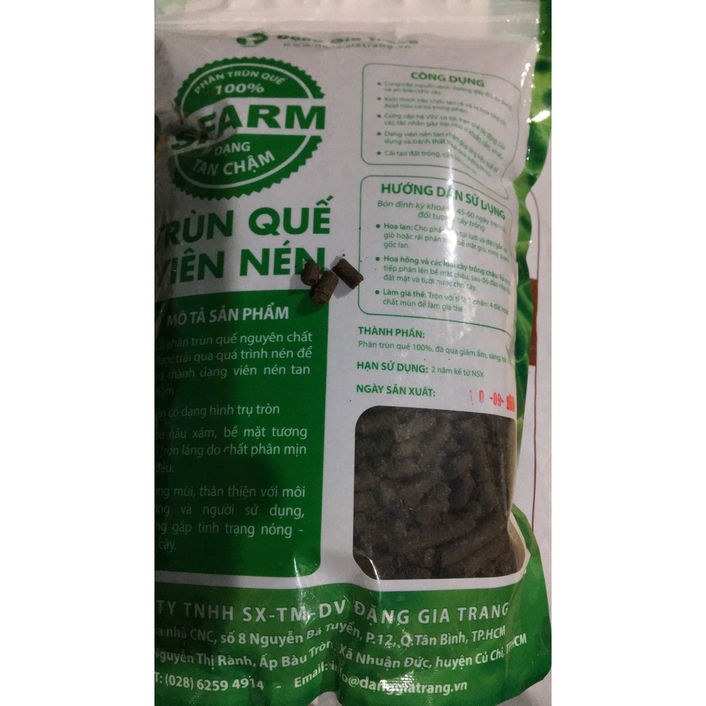 PHÂN TRÙN QUẾ SFARM VIÊN NÉN gói 1KG dùng cho hoa lan và cây cảnh