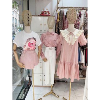 Váy suông hồng cổ  pha bèo