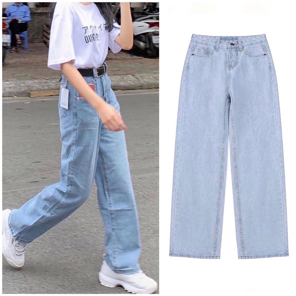 Quần Jean Ống Rộng SIMPLE JEAN Ulzzang Unisex (Gài nút 2 bên lưng) 1hitshop