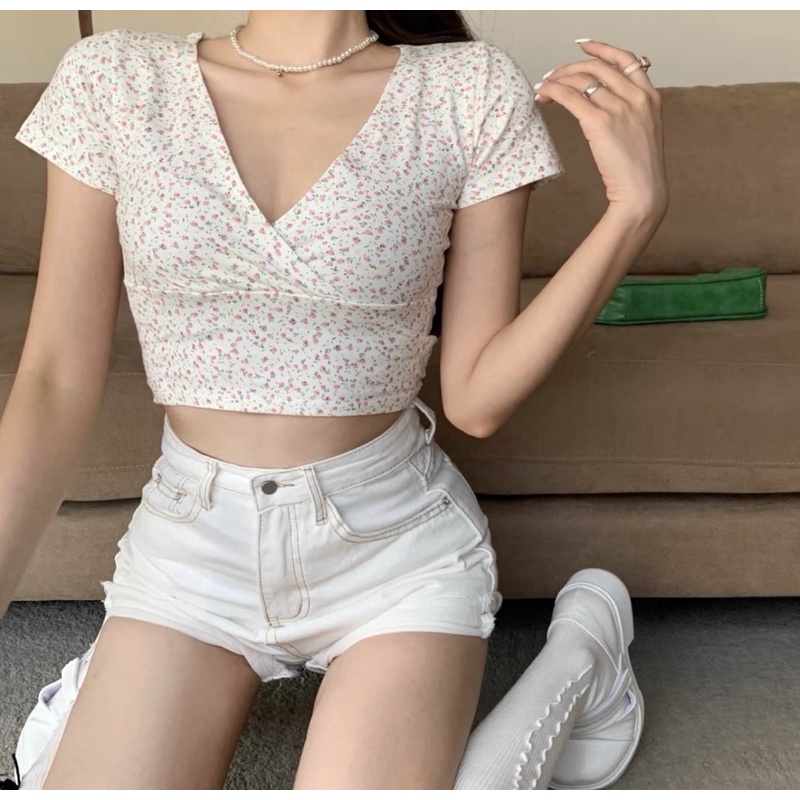 Áo Croptop Cổ V Hoa Nhí Sexy A5162