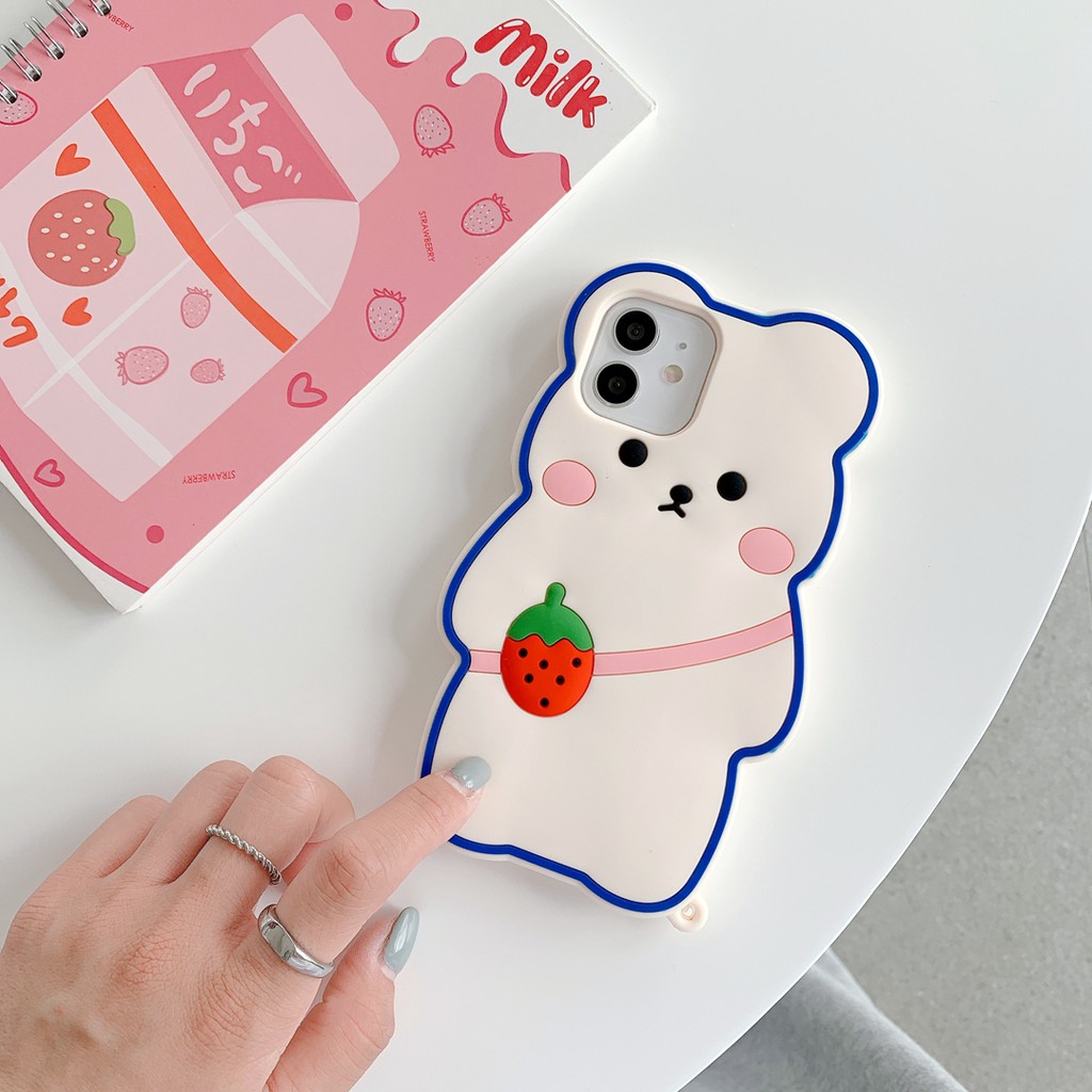 Ốp Điện Thoại Silicon Mềm Hình Gấu Dâu Tây Dễ Thương Cho iphone 7 8 X XS XR XS max 7Plus 8Plus 11 11 pro 11 pro max 12 mini 12 pro max
