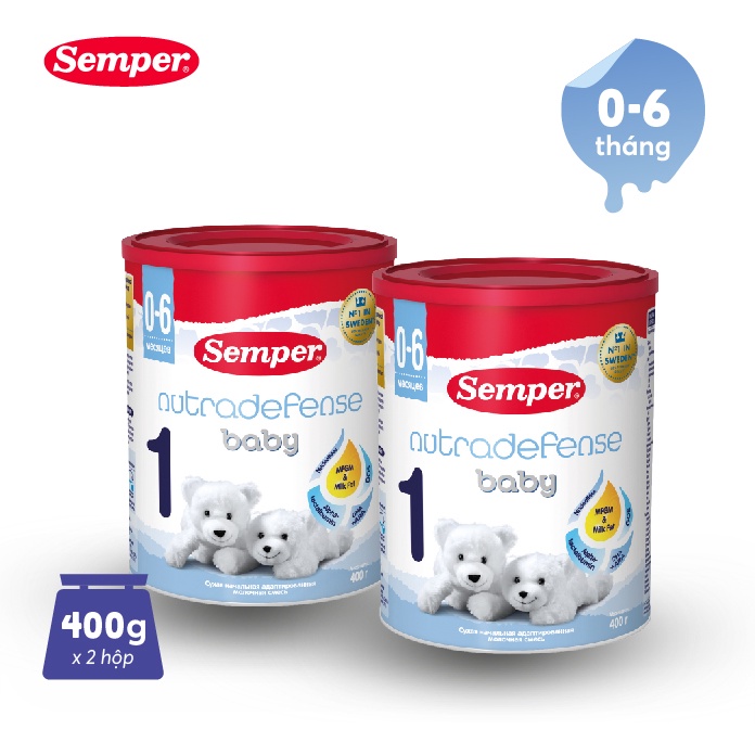 Combo 2 hộp Sữa bột giúp bé tăng cân,dễ tiêu hóa, tăng đề kháng, phát triển trí não Semper Nutradefense Baby số 1 400g