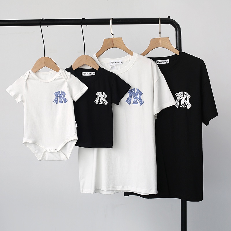 Áo gia đình Familylove - Mẫu Áo Đồng phục gia đình Họa Tiết Logo New York Yankess MLB Like chất liệu cotton 100% co giãn