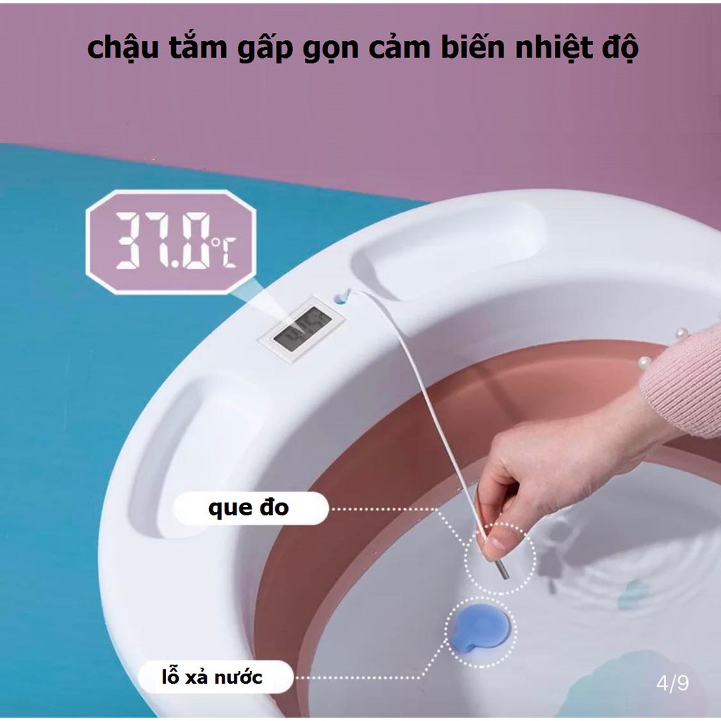 Chậu tắm gấp gọn đo nhiệt độ