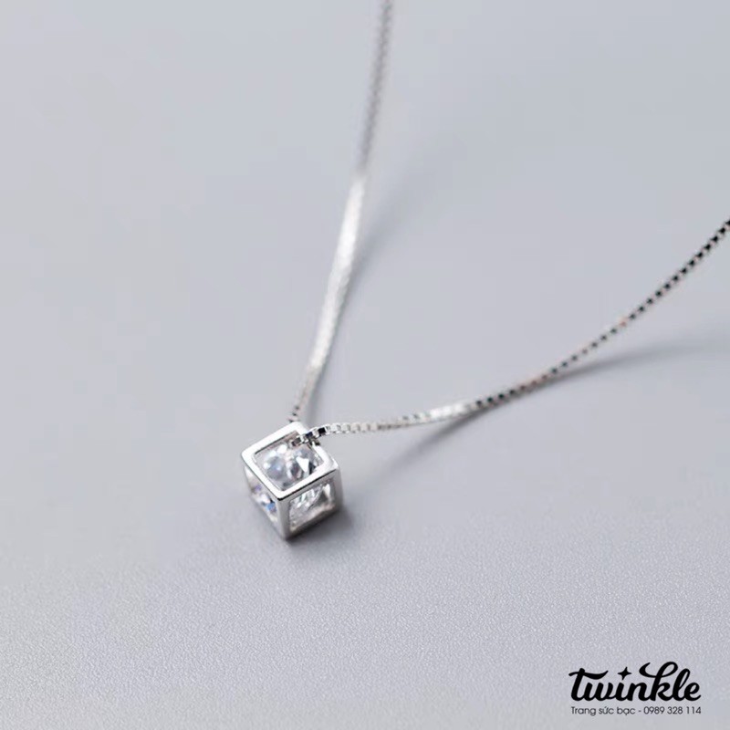Dây chuyền bạc 925 CAO CẤP mặt hình hộp đơn giản dễ đeo có đính đá lấp lánh dành cho nữ - Twinkle Silver