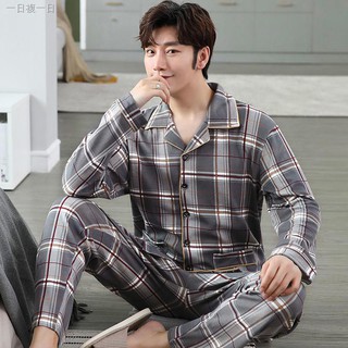 Bộ đồ ngủ Cotton tay dài Plus Size thời trang mùa thu cho nam giới