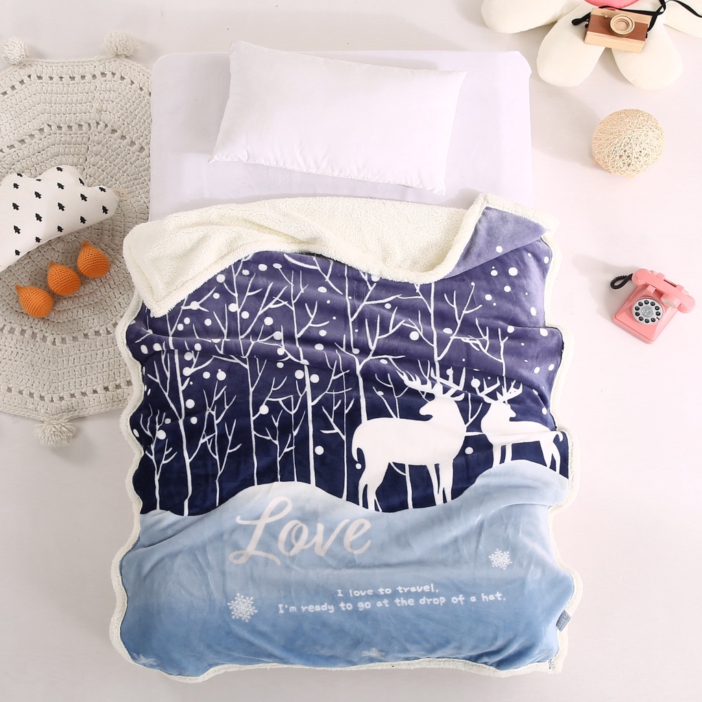 Chăn lông cừu trẻ em 2 lớp loại dày cho bé nhiều mẫu, chăn cho bé đi học đến trường - (Size 1m4 x 1m siêu ấm)