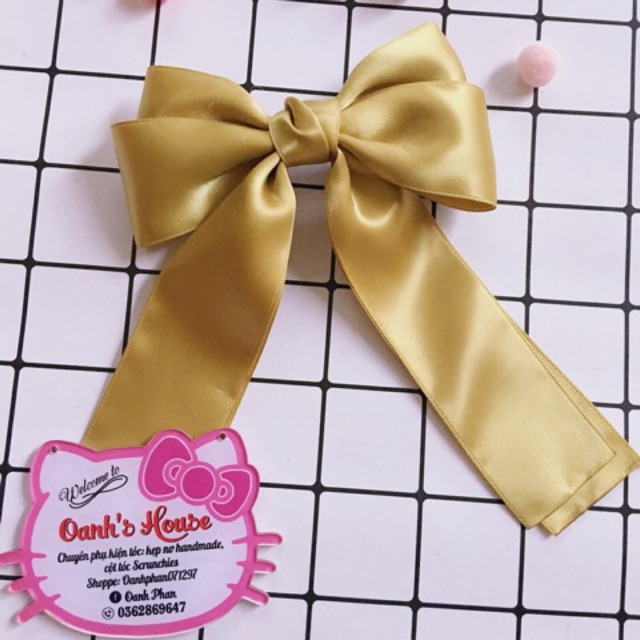 Kẹp nơ satin silk basic 2 tầng