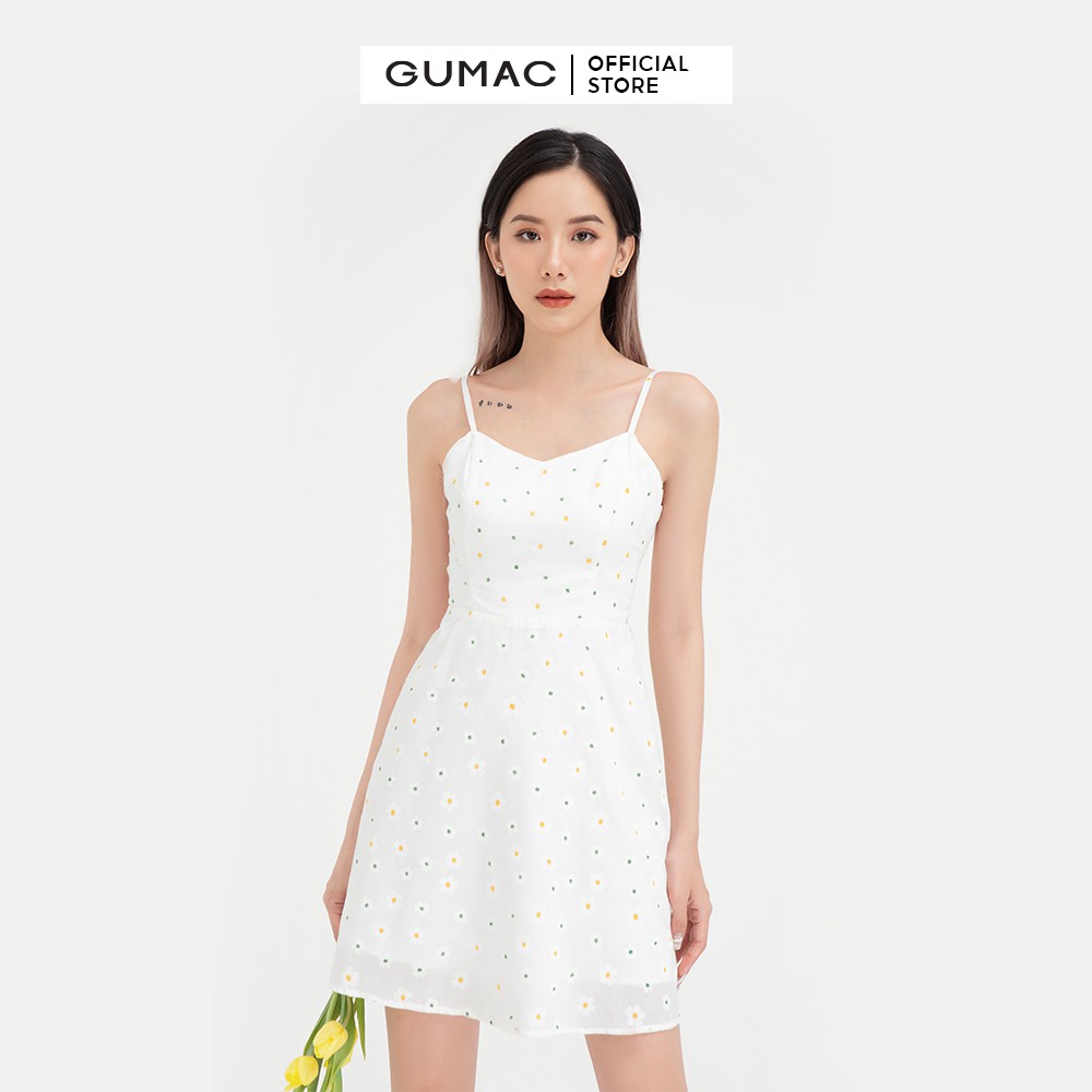 [Mã MABR07062 giảm 8% tối đa 50K đơn từ 249K] Đầm 2 dây nữ họa tiết hoa GUMAC màu trắng trẻ trung, năng động DB483 | BigBuy360 - bigbuy360.vn