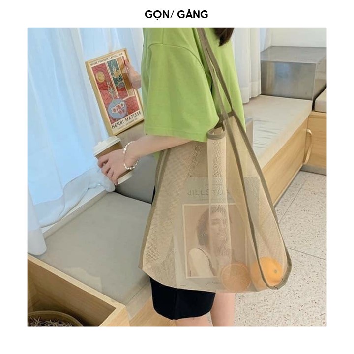 Túi lưới Hàn Quốc mềm túi xách nữ canvas đeo chéo trong suốt đi chơi đi biển tập gym đa năng đeo vai cỡ lớn Gọn Gàng