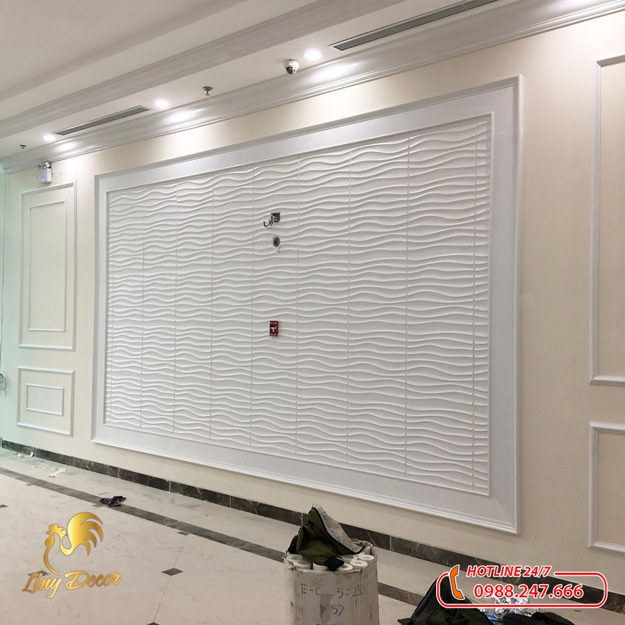 Tấm ốp tường PVC hình vân sóng nhỏ trang trí nhà cửa, góc làm việc, backdrop sự kiện, sảnh lễ tân, quán cafe, quán bar