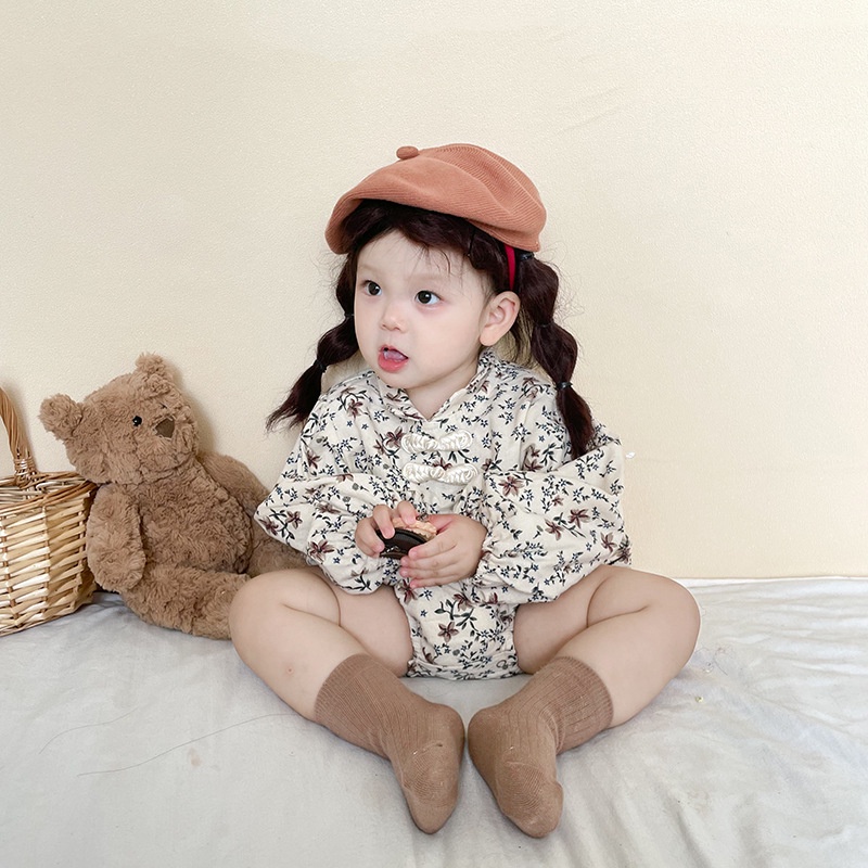 Bộ Áo Liền Quần Kiểu Sườn Xám Thời Trang Mùa Đông Xinh Xắn Cho Bé Gái Từ 0-24 Tháng Tuổi