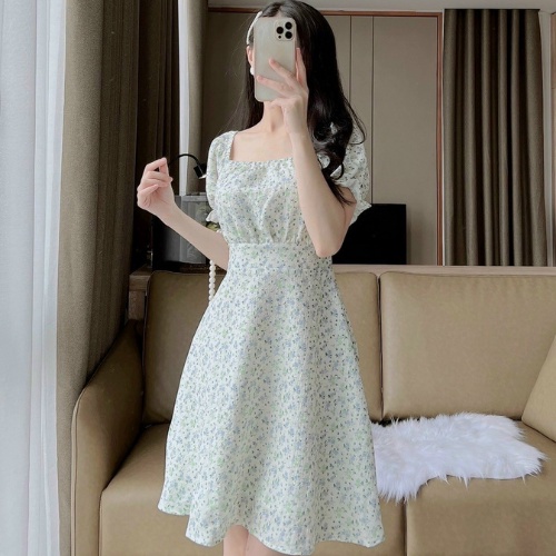 Váy hoa nhí đi làm, đi biển, đi chơi sang chảnh, đầm nữ công sở ngắn tay V4_Deloga