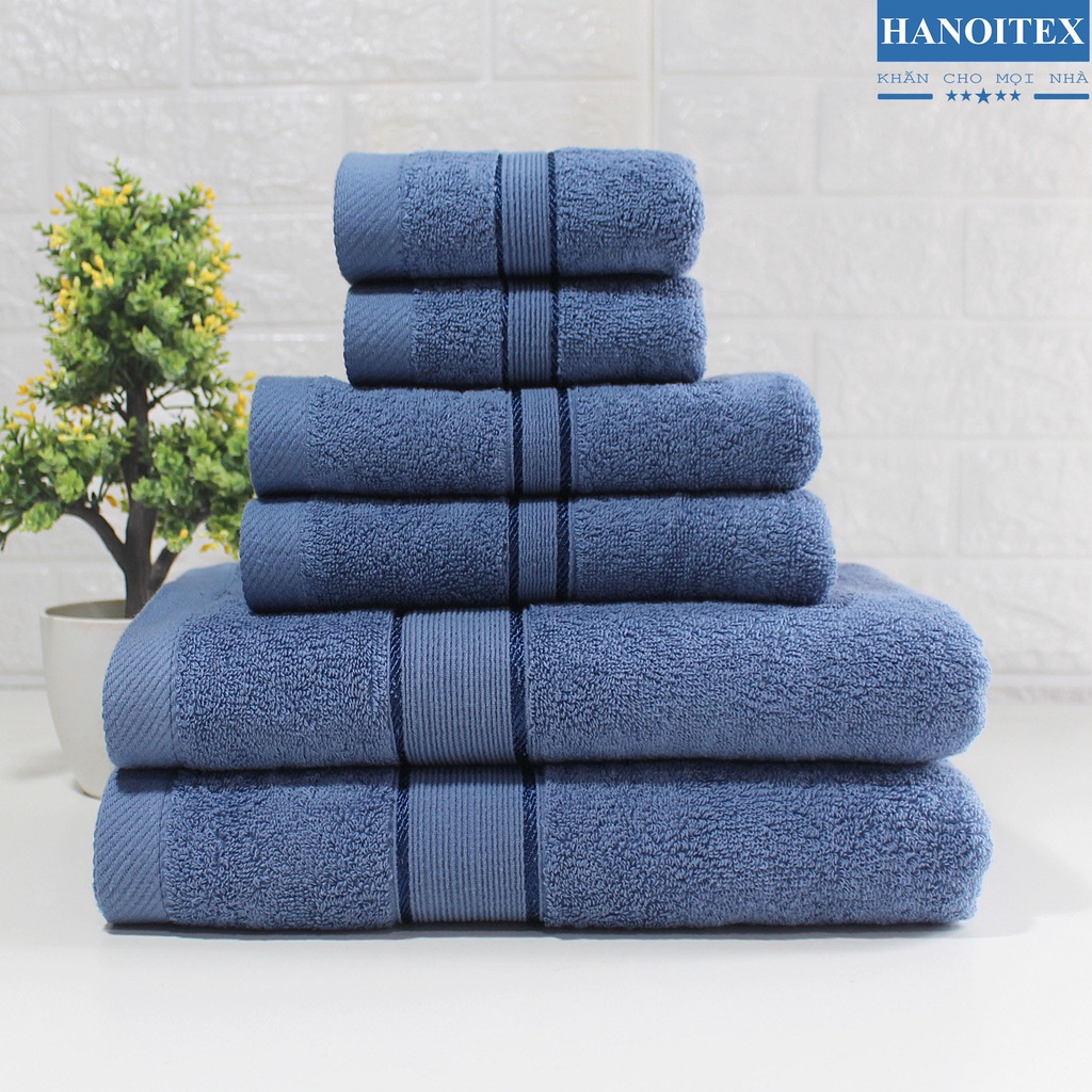 Bộ 6 khăn cotton cao cấp dày dặn thấm hút tốt không phai màu_Khăn tắm Hanoitex