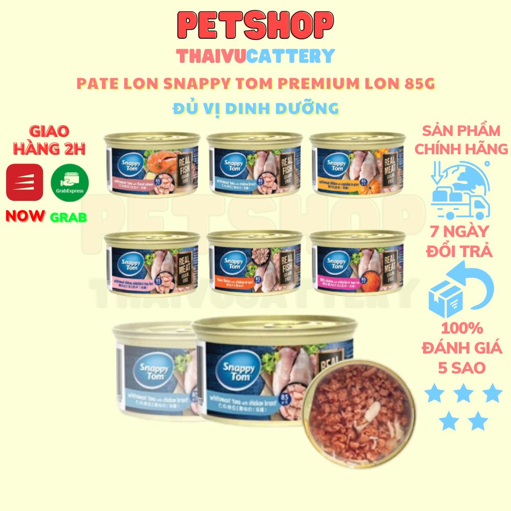 Pate lon Snappy Tom Premium lon 85g loại cao cấp nguyên thịt 100% phù hợp cho mèo mọi lứa tuổi - Thaivucattery
