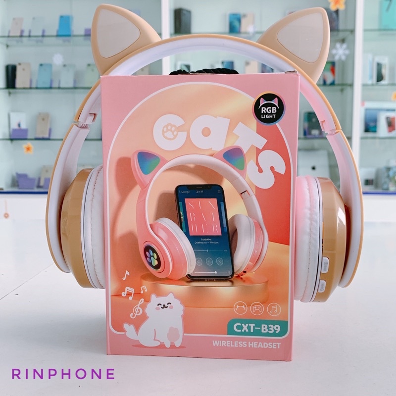 Tai nghe bluetooth tai mèo có mic Headphone tai mèo dễ thương, âm bass mạnh mẽ, dung lượng pin khủng CXT-B39 - Bảo hành