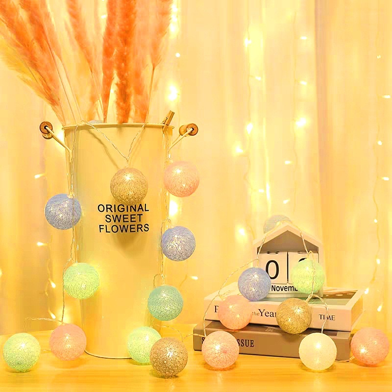 Dây đèn led trang trí 3mét 20 quả cầu mây mix màu đẹp mắt milkdecor-009