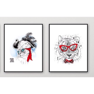 Tranh canvas kèm khung tranh treo tường mèo và hổ 35*50cm