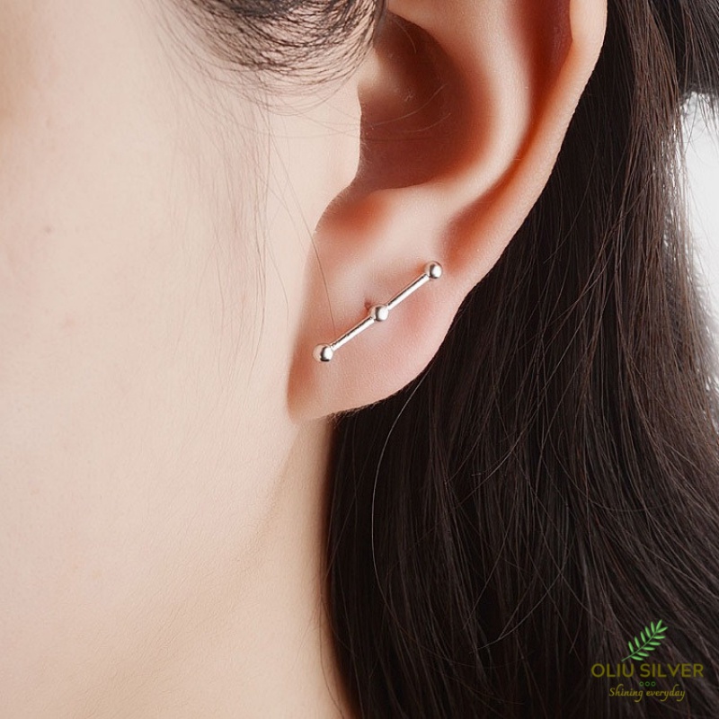 Bông Tai Bạc S925 Hình Học Mini Dot &amp; Bar Bất Đối Xứng Trẻ Trung Cá Tính | Khuyên Tai Nữ Trang Sức Bạc 925