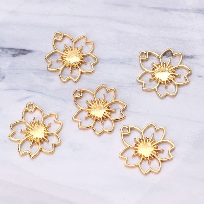 Set 5 phụ kiện đồ trang sức dạng khung rỗng bằng nhựa resin hình hoa anh đào