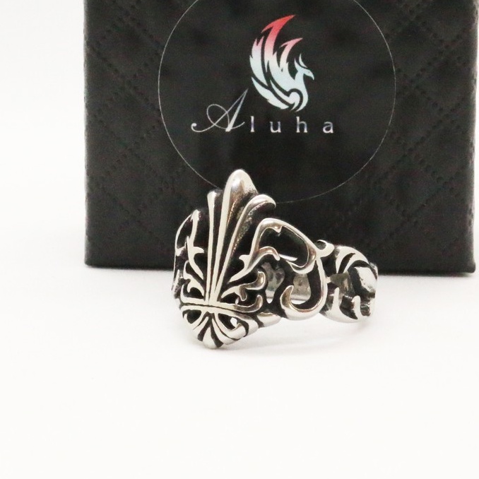 Nhẫn Titan Chrome Heart họa tiết hoa Iris cách điệu unisex - R082 - Aluha