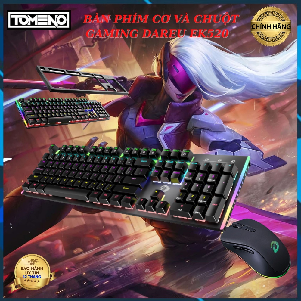 Bàn phím quang cơ , bàn phím cơ kèm Chuột Gaming DAREU - EK520 , EM908 - có led 7 màu , chuyên game , máy tính , laptop