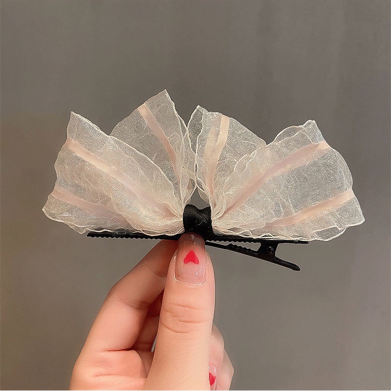 Nơ Kẹp Tóc Phối Ren Đen Trắng Phong Cách Nhật Bản