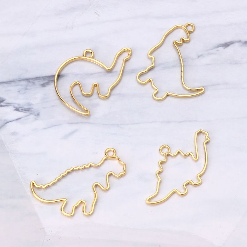 FLGO 4Pc Cartoon Dinosaur Blank Resin Frame Pendant Open Bezel Setting Jewelry Making