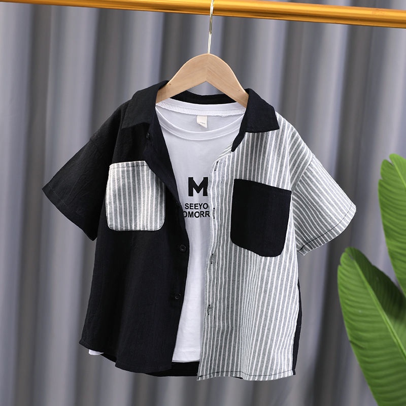 Áo Sơ Mi Cotton Tay Ngắn Phong Cách Mới 2022 Dành Cho Bé Trai
