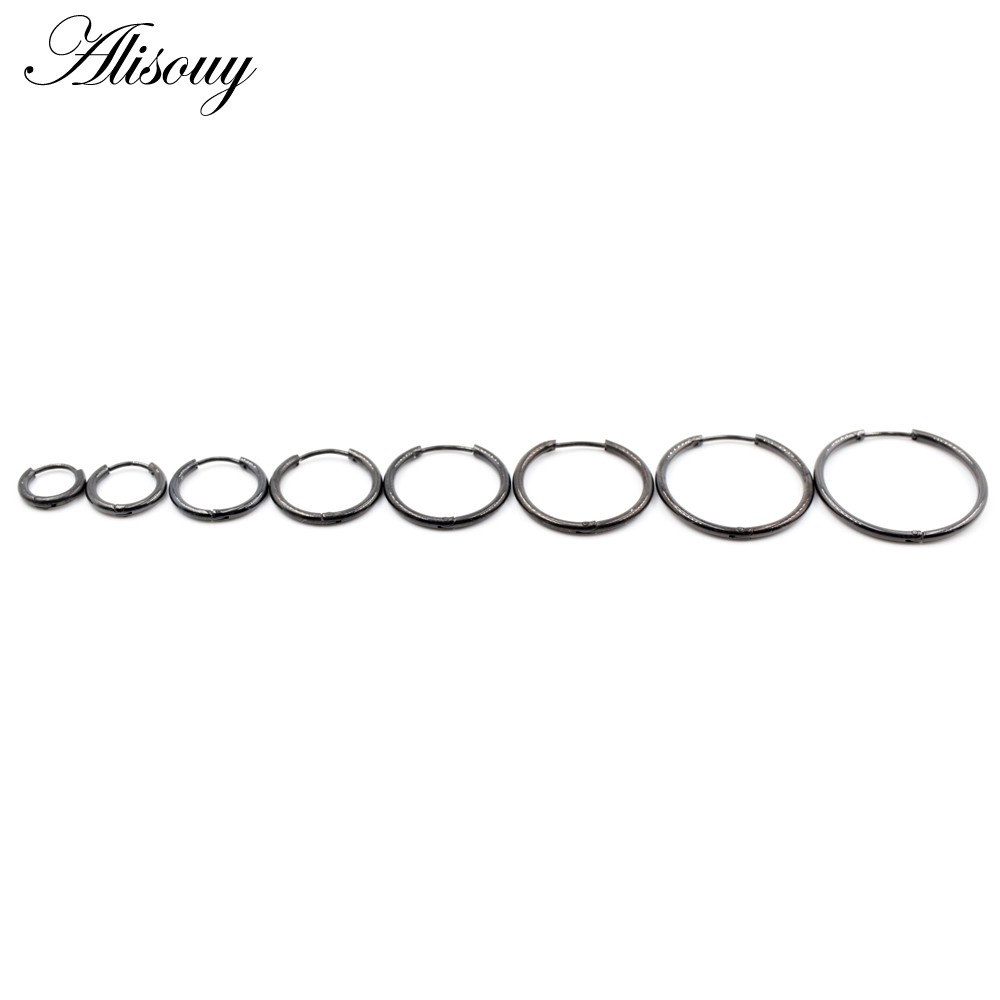 Alisouy Set 2 Khuyên Tai Tròn Bằng Thép Không Gỉ Dày 1.6mm Phong Cách punk Cá Tính Dành Cho Nam Và Nữ