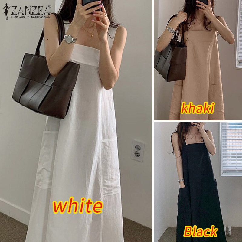 Đầm nữ Zanzea thiết kế dài không tay phong cách Pháp thời trang cá tính