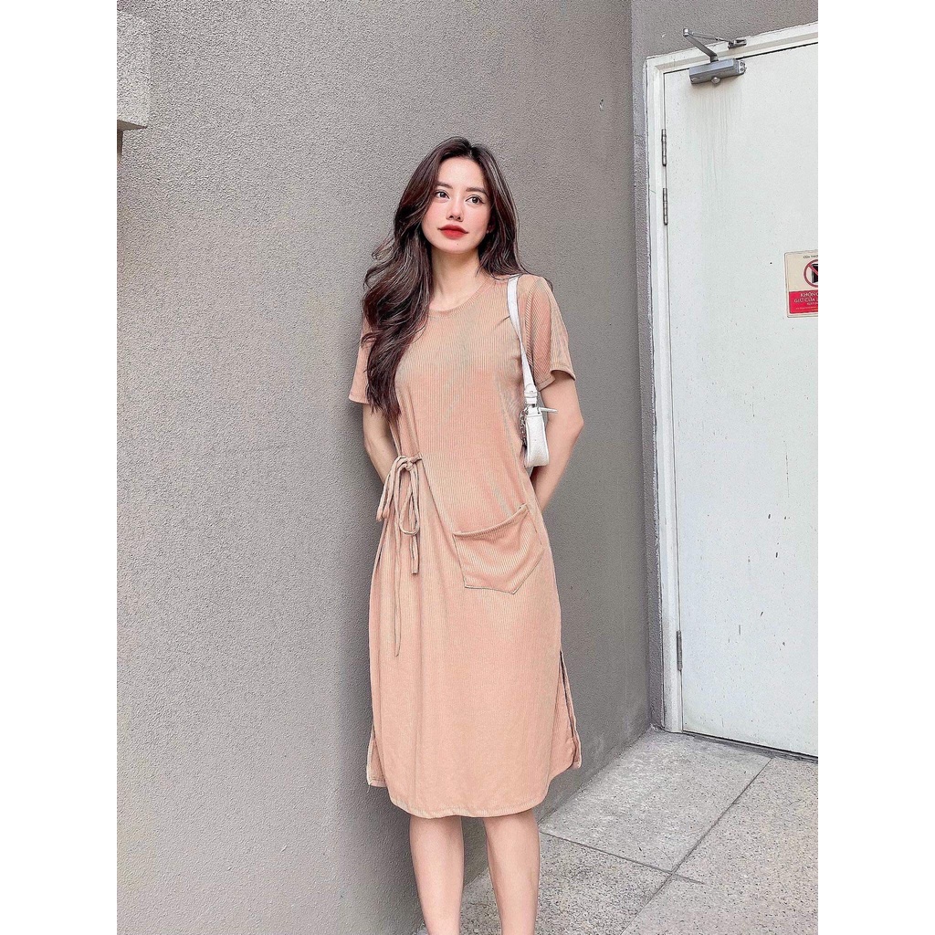 Đầm suông thắt nơ có túi xẻ lai đẹp mê ly sang trọng năng động trẻ trung