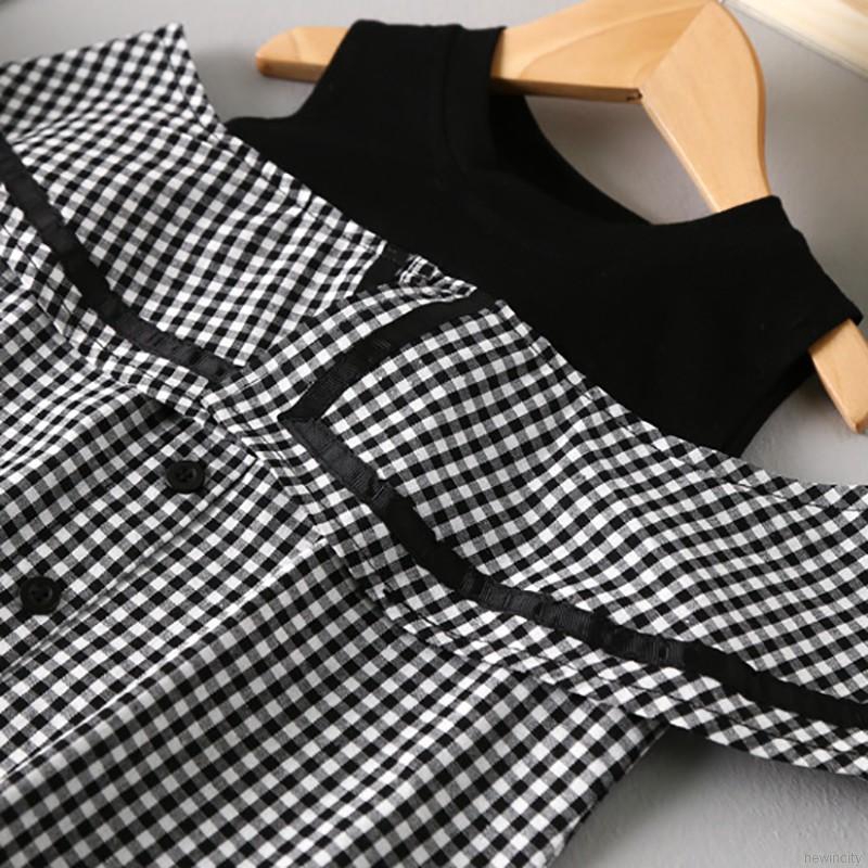 Đầm cotton kẻ ca rô trễ vai dễ thương cho bé